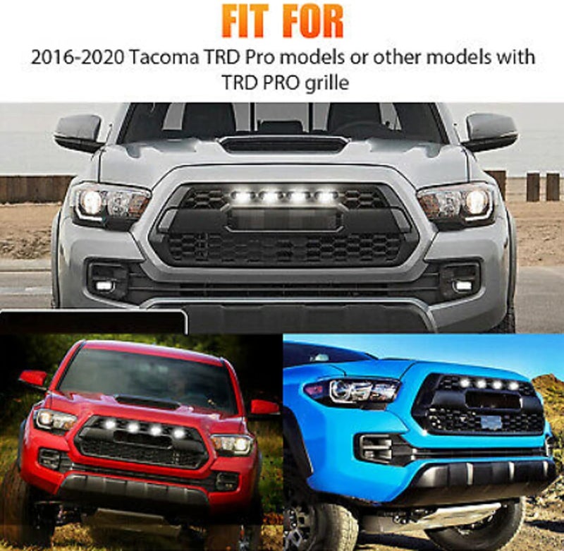 mingjue LED Grill Lights for 2016-2022 Aftermarket Toyota Tacoma TRD PRO Grille with Harness & Fuse(White light with black housing) - Image 4